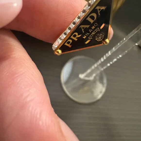 Prada Black and Gold Logo Earrings - Picture 3 of 10